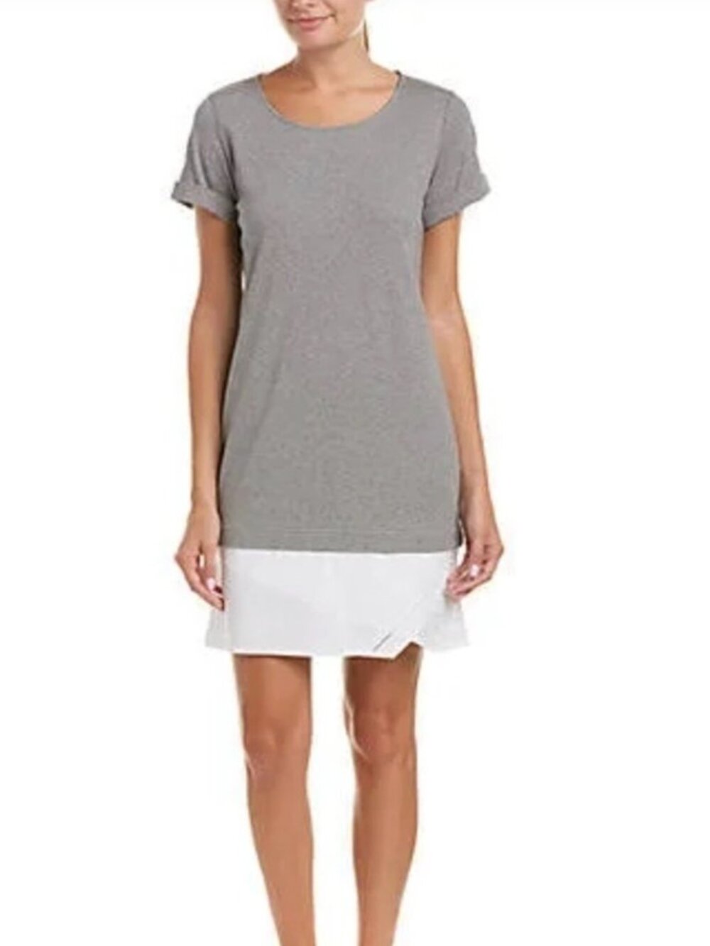 Theory Saydi Classic Tee Shirt Dress Gray And White Cotton Size Petite/Small